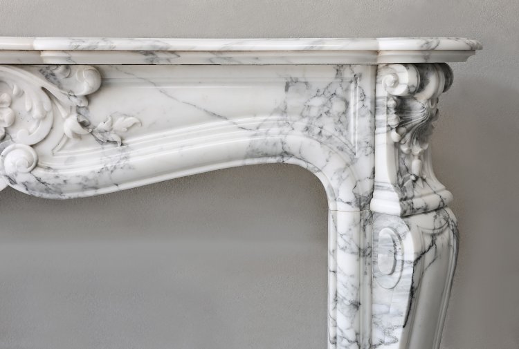 arabescato marble fireplace