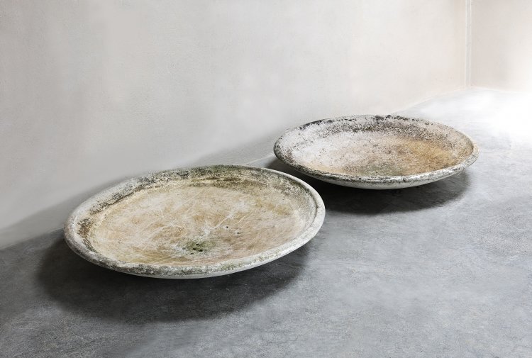 antique set of concrete bowls