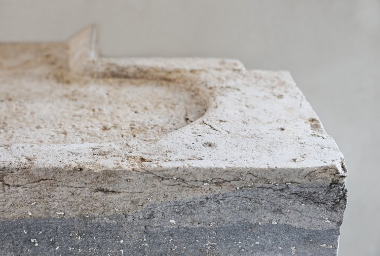 reclaimed sink of burguny stone