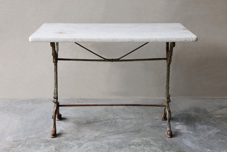 antique table of cast iron and marble